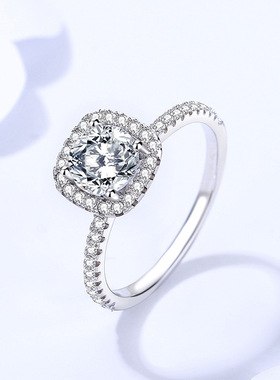 胖东来直播间同款1克拉莫桑石戒指女925纯银轻奢镶钻方糖指环