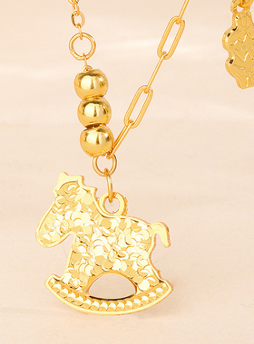 925纯银小木马项链女碎冰冰闪亮摇摇马马年项链送礼物