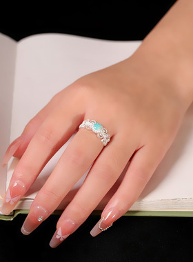 足银999.9滴胶珐琅戒指 时尚简约小清新精致花丝轻奢手饰