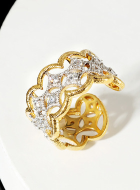 戒指925纯银群镶锆石中几何戒指原创小众感设计指环手饰 女高级感