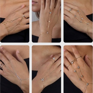 欧美链条手链简约手链多层组合手指链925银连指手饰女