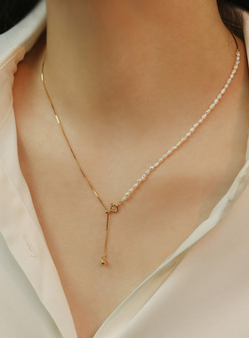 925纯银项链米珠珍珠蛇骨链双拼小众锁骨链ins风女高级感