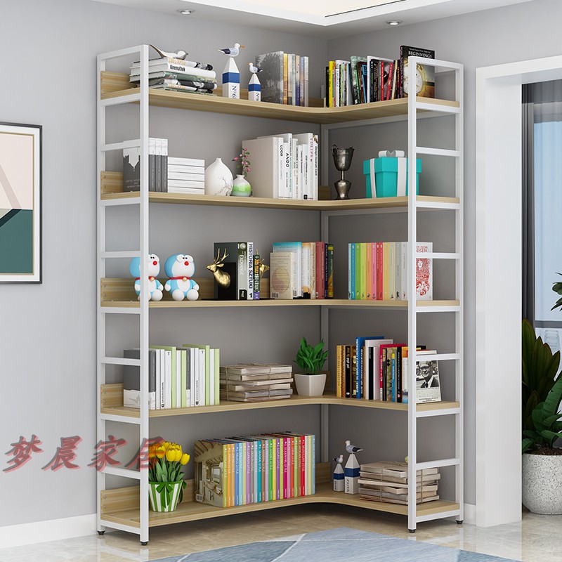 实木转角书架书房拐角书柜客厅墙角L型置物架铁艺多层组合收纳层