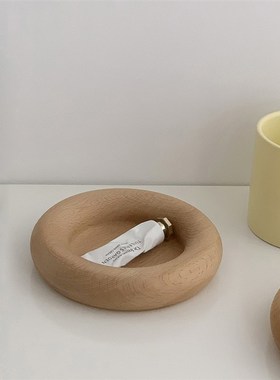 秘密卡车实木摆件日式圆形榉木置物盘钥匙收纳咖啡馆民宿桌面装饰