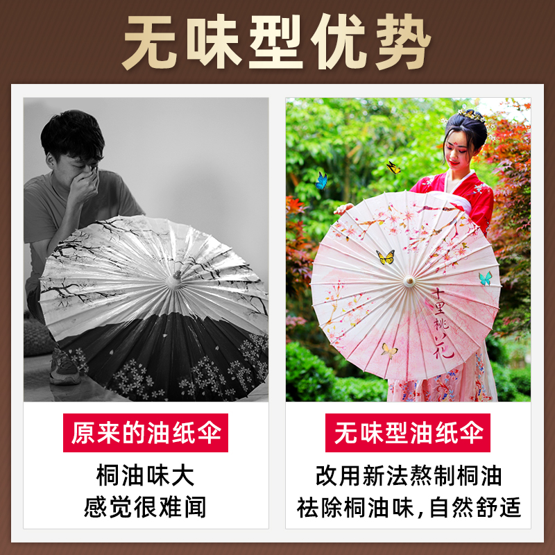 毕六福油纸伞手工无味型防雨防晒女古风伞中国风实用长柄复古雨伞