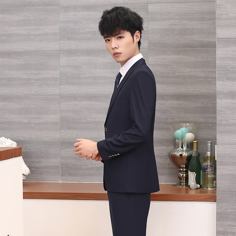 中国移动工作服长袖外套西服套装男士营业厅工装制服裤藏蓝色2019