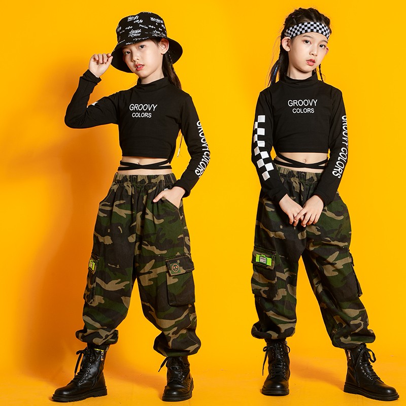 女童街舞演出服儿童露肚脐爵士舞架子鼓表演服女孩模特走秀潮服装