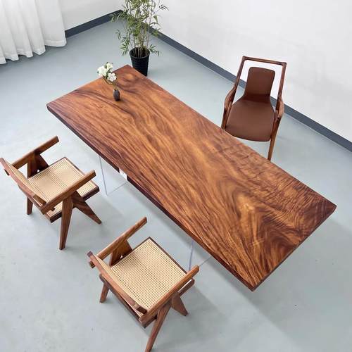 胡桃木实木大板茶桌整块原木办公桌奥坎老板桌会议桌茶台书桌画案