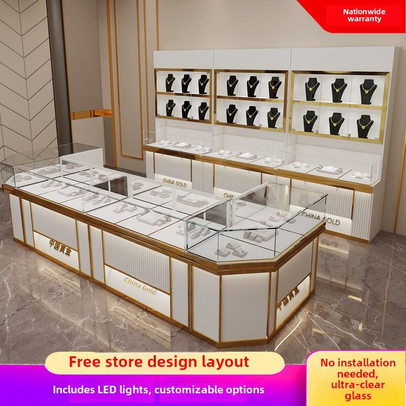 珠宝展示柜黄金珠宝商店展示柜不锈钢玻璃柜台定制玉石玉石银珠宝