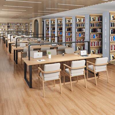 定制办公会议写字桌学校图书馆阅览室带灯阅读桌子实木书架书桌椅