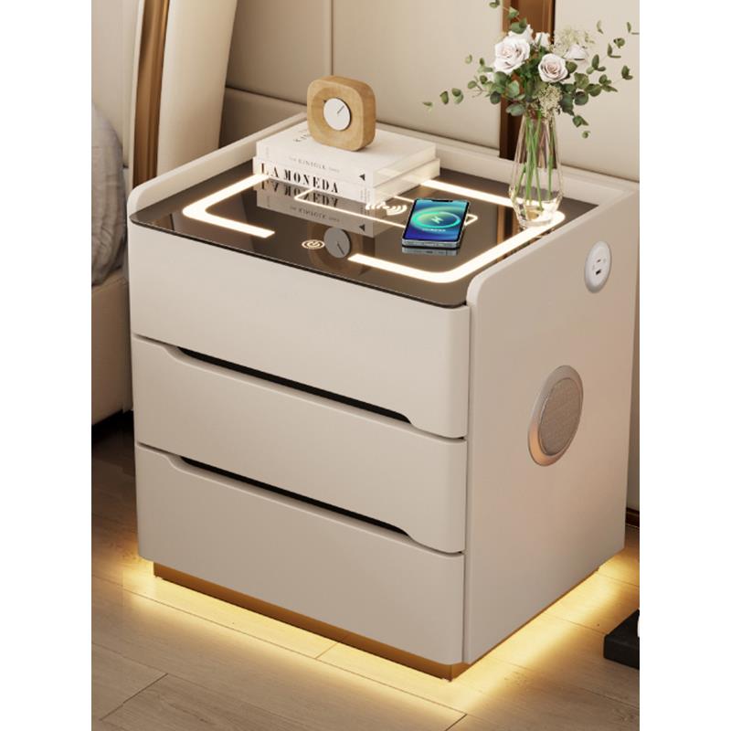 【厂家推荐】多功能智能床头柜2025新款高级感带灯带锁三抽免安装