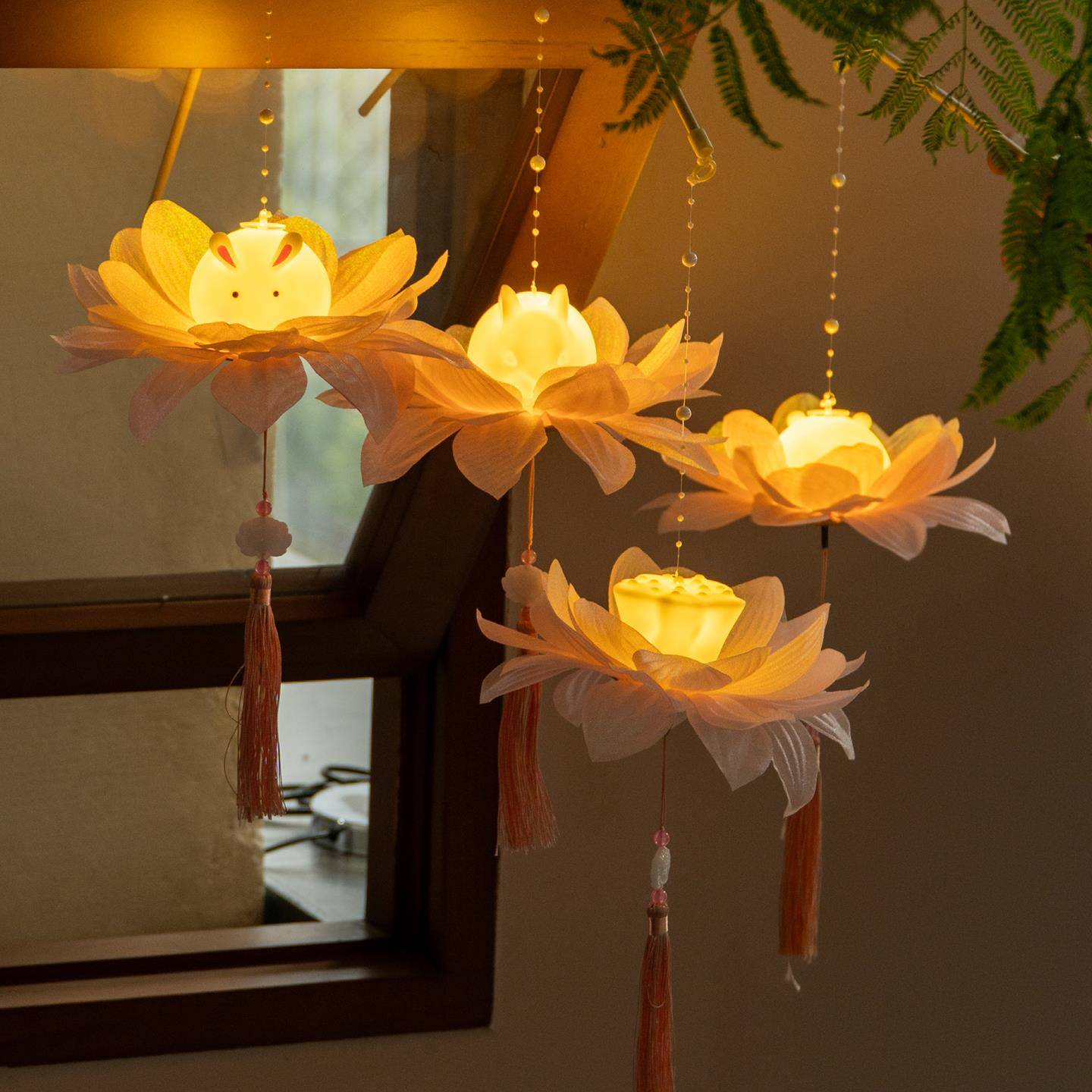 中秋节儿童手提灯笼2025新款兔子灯古风花灯手工diy材料包礼品