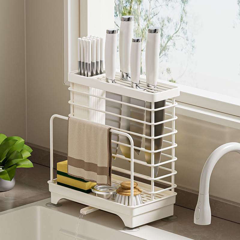 菜刀架台面置物架多功能沥水架筷子筒锅盖菜板刀具一体收纳层架