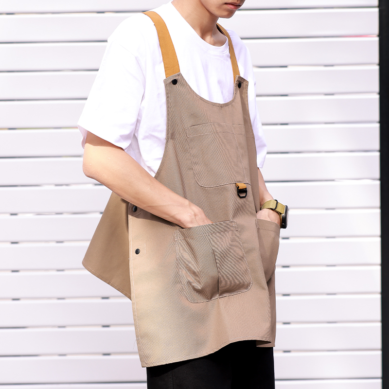 日式帆布男围裙定制logo工园艺手D作理髲师咖啡师女围腰防污工作
