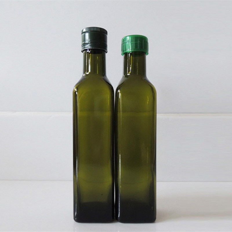 方形橄榄油瓶 250ml墨绿/茶色C山茶油瓶 亚麻籽油瓶 花生油玻璃瓶