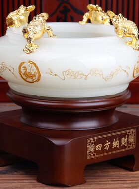 晓苑财富聚宝盆琉璃摆件公司乔迁开业礼品办公室桌面装饰品背景墙