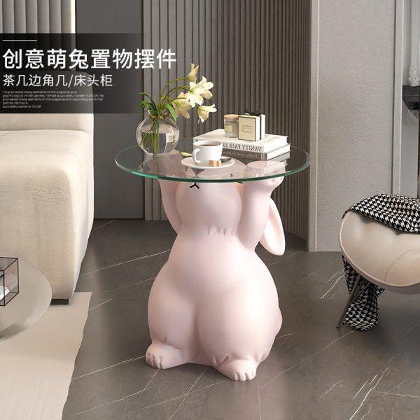 卡通兔子玻璃茶几摆件家居饰品客厅电视柜沙发旁边几装饰乔迁礼物,家居饰品,落地摆件,淘宝优惠券,粉丝福利购,淘宝优惠卷