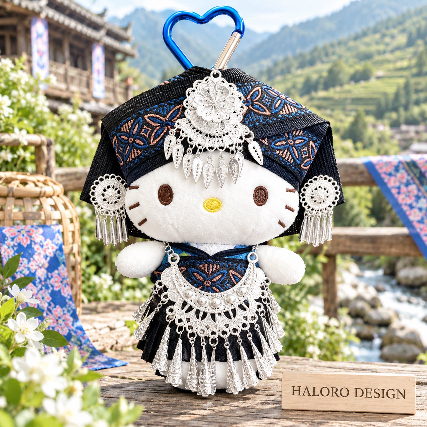 正版HelloKitty苗族民族风毛绒包挂件可爱公仔钥匙扣流苏装饰礼物