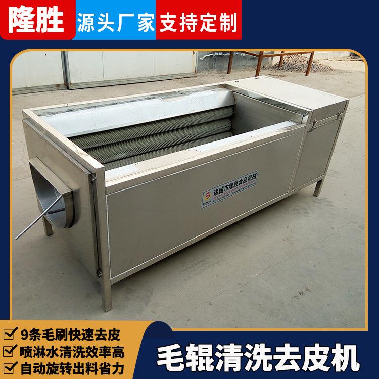 全自动毛刷洗果机大型山芋毛刷式清洗设备生姜毛辊去泥去皮机