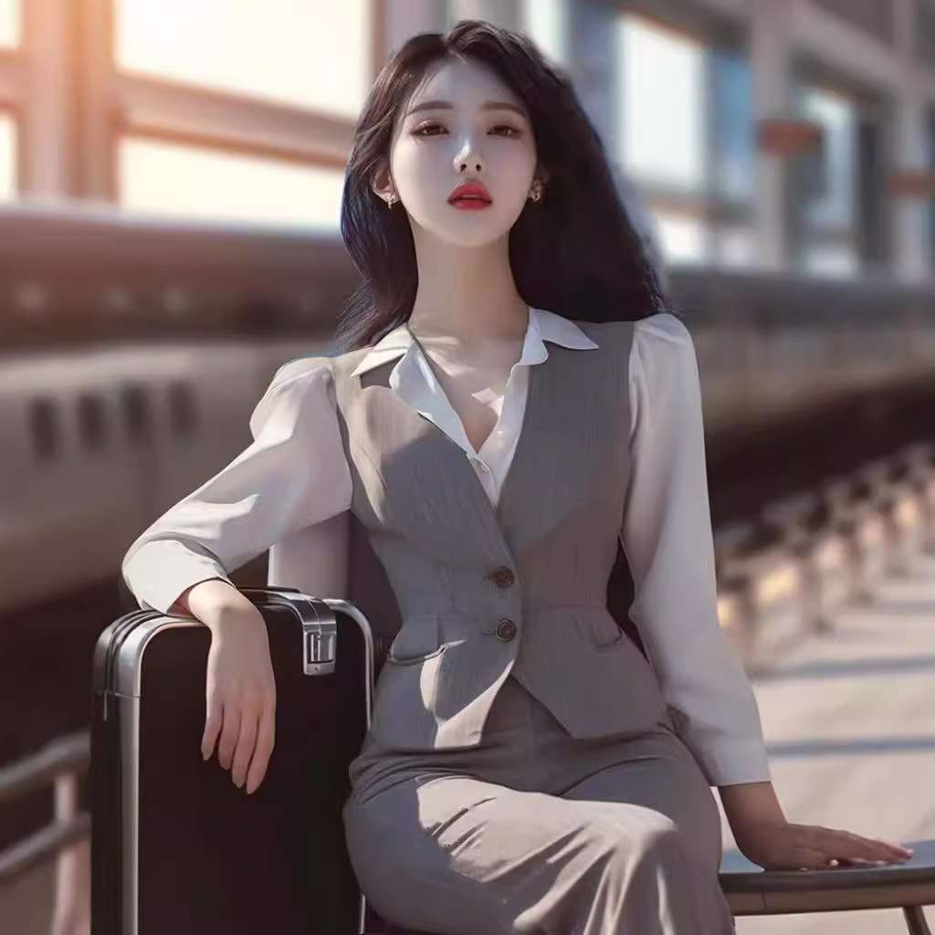 气质减龄搭配一整套高级感灰色西装马甲衬衫裤子秋季穿搭职业套装