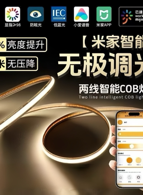 已接米家mesh2.0智能COB灯带三色无极调光调色温双眼皮吊顶线性灯