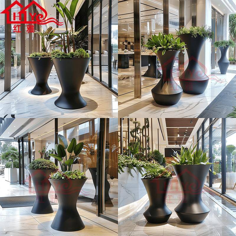 玻璃钢花盆酒店大厅样板房接待花瓶落地式组合式花盆玻璃钢花箱