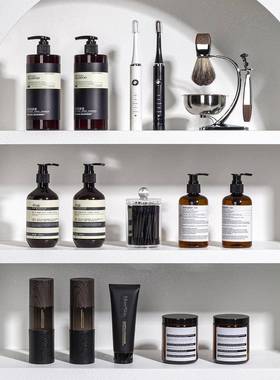 浴室柜饰品样板房浴室男士剃刀洗液瓶棉签管牙刷展厅软装