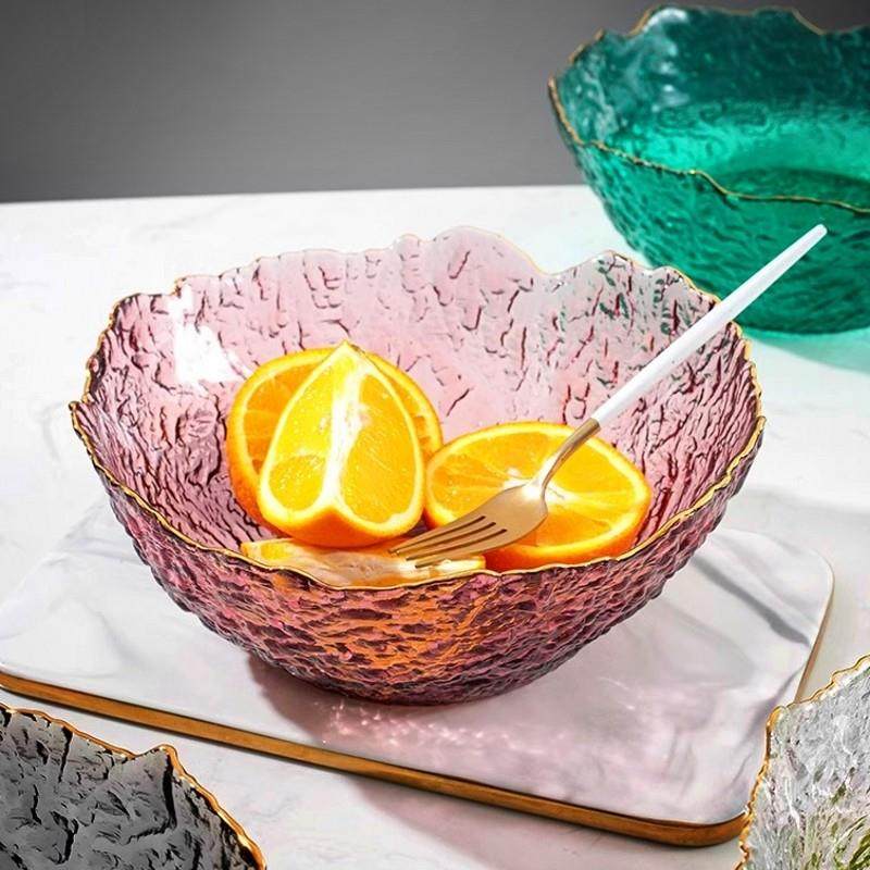 日式融冰金边玻璃碗沙拉碗套装家用水果盘北欧树皮锤纹餐具甜品碗,餐饮具,碗,淘宝优惠券,粉丝福利购,淘宝优惠卷