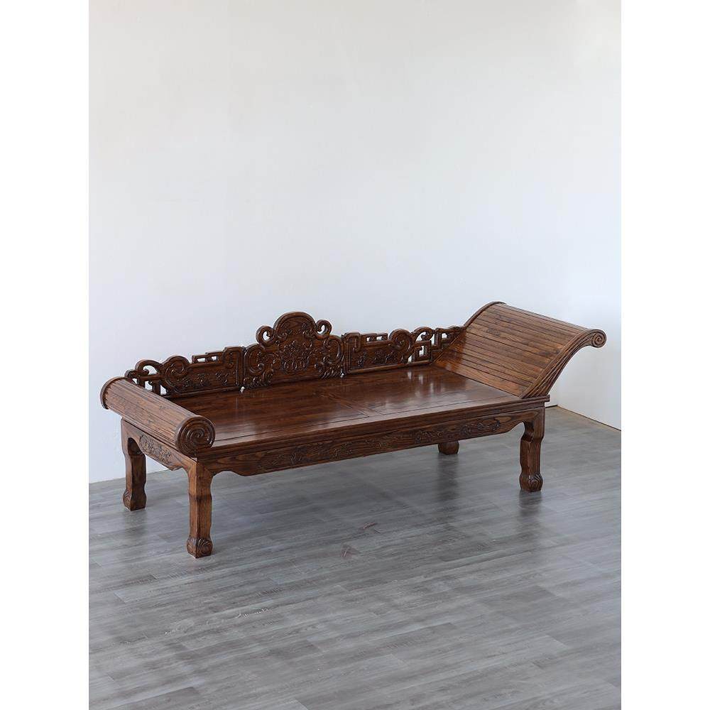 实木贵妃床中式榆木雕花仿古美人榻小户型客厅沙发躺椅单人罗汉床