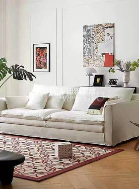 日式侘寂风全拆洗沙发白色亚麻布艺三人位羽绒公寓小户型客厅直排