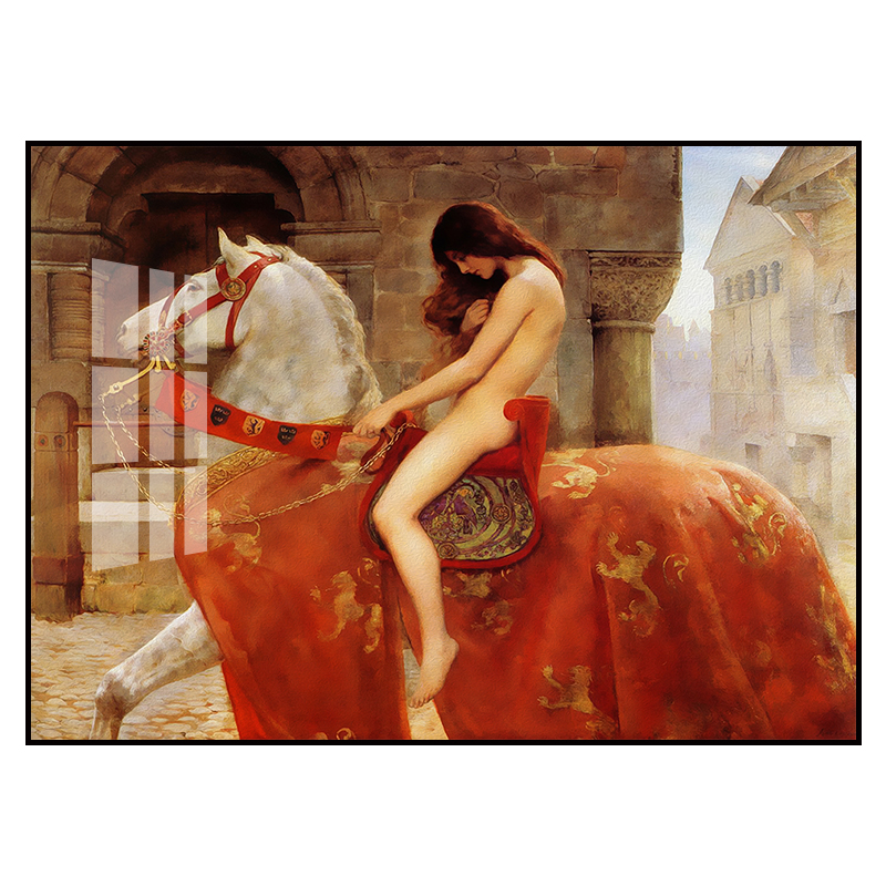 文艺复古马背上的少女装饰画沙发背景墙挂画玄关晶瓷壁画骑马女人图片