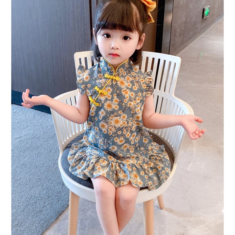 宝宝纯棉改良旗袍2021新款夏装小女孩碎花连衣裙宝宝中国风唐装潮