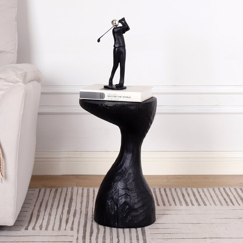 侘寂风火烧炭化黑色原木墩子家用实木边角几底座摆件创意畸形茶几