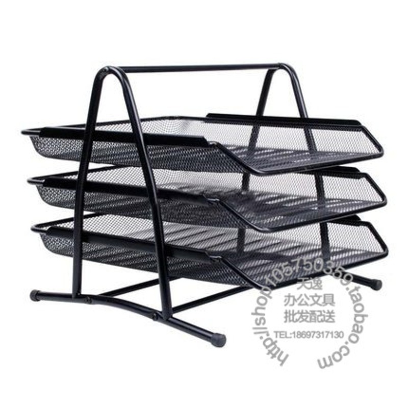 金属铁丝三层资料盘铁网整理架档案文件盘桌面收纳座资料架书框栏