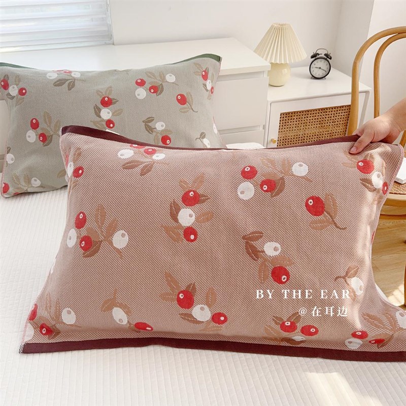 樱桃可可全棉小清新全棉加厚防滑枕巾长绒棉纯棉吸湿隔汗大毛巾