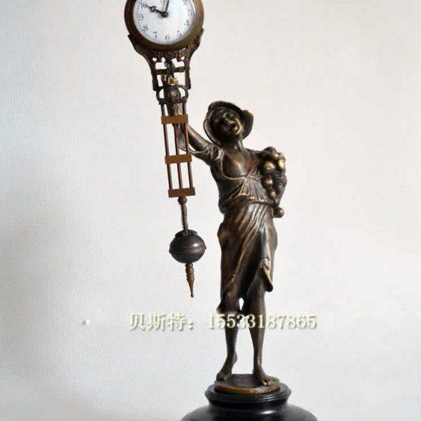 摇摆钟 机械西洋人物 纯铜摇表 老式机械上发条 小座钟 把玩