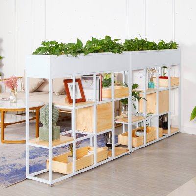 铁艺实木置物架家用收纳客厅餐厅阳台屏风隔断柜落地loft绿植花架