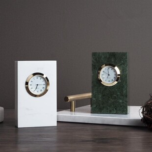 天然大理石小座钟迷你创意时钟表圆形台钟客厅茶几静音钟桌面摆件
