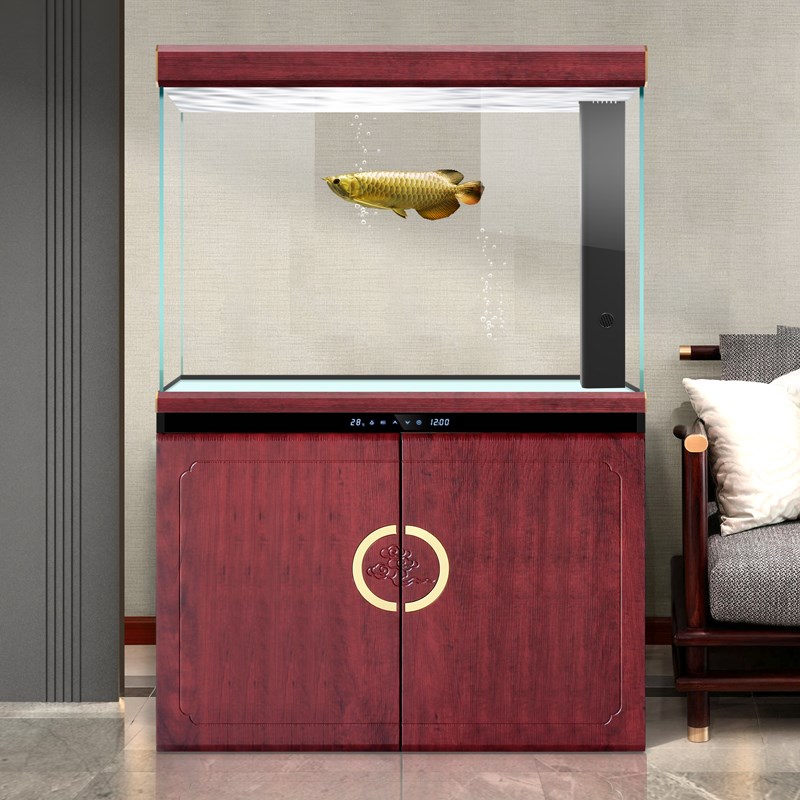 迪顺鱼缸客d厅中型家用落地底滤生态鱼缸超白玻璃水族箱新款金鱼