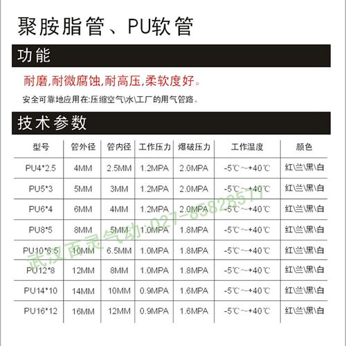 高压气动软管进口料PU管16*12mm空压机管气管气线气带压缩空气管
