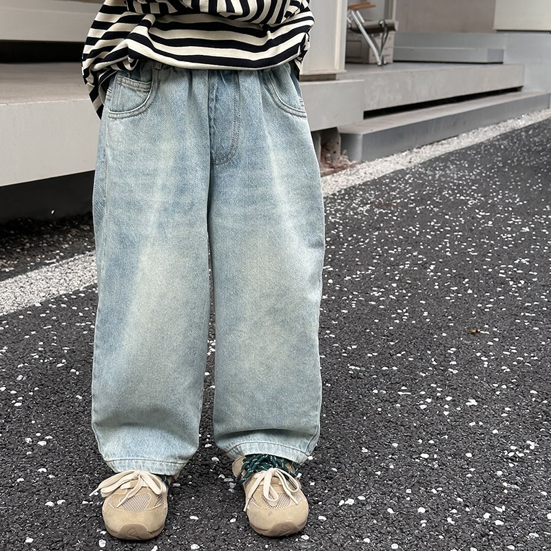 依依妈男童复古砂洗牛仔裤儿童秋装宝宝童装直筒宽松棉质休闲裤子