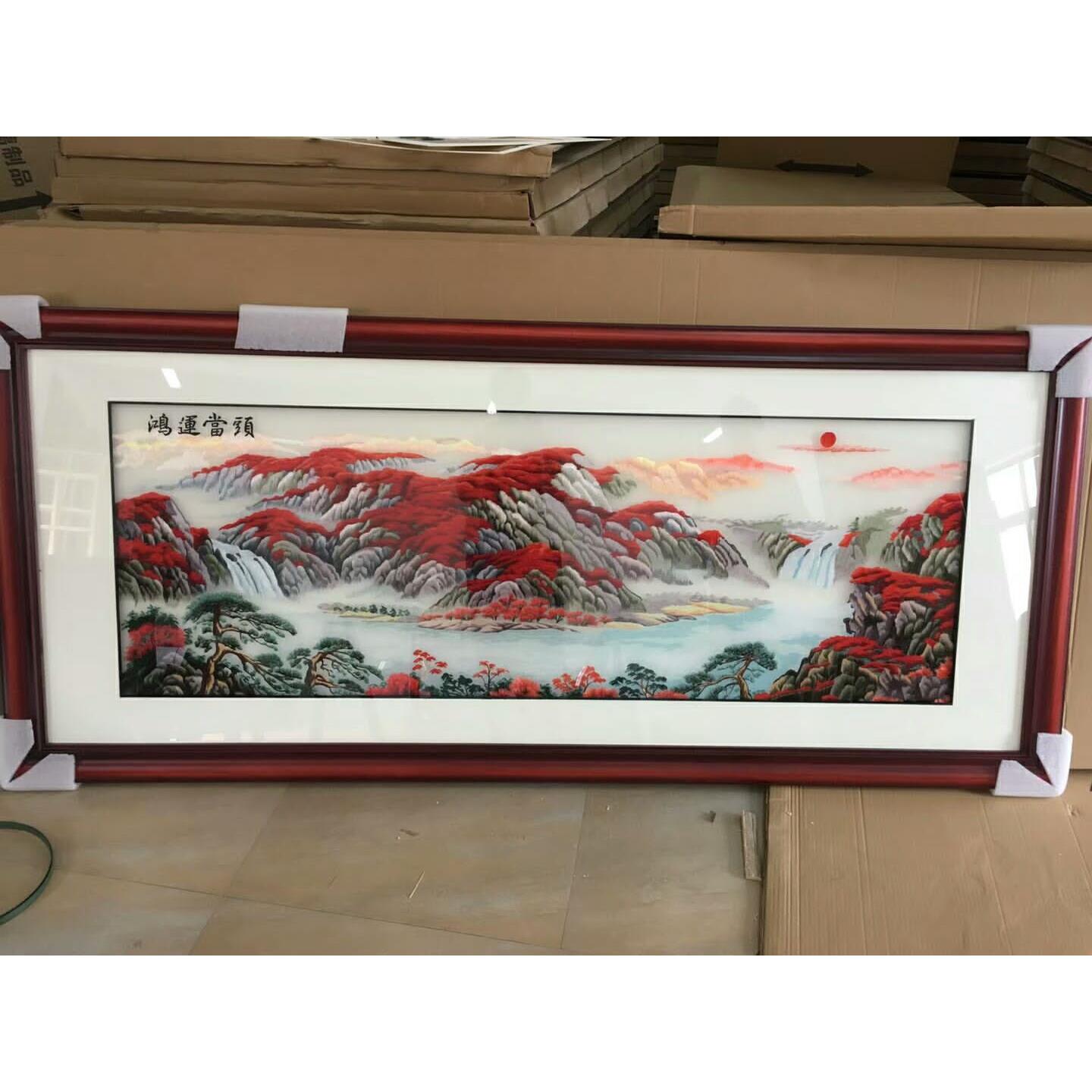 苏州刺绣真丝装饰画苏绣挂画沙发背景墙鸿运当头透纱立体带框成品图片