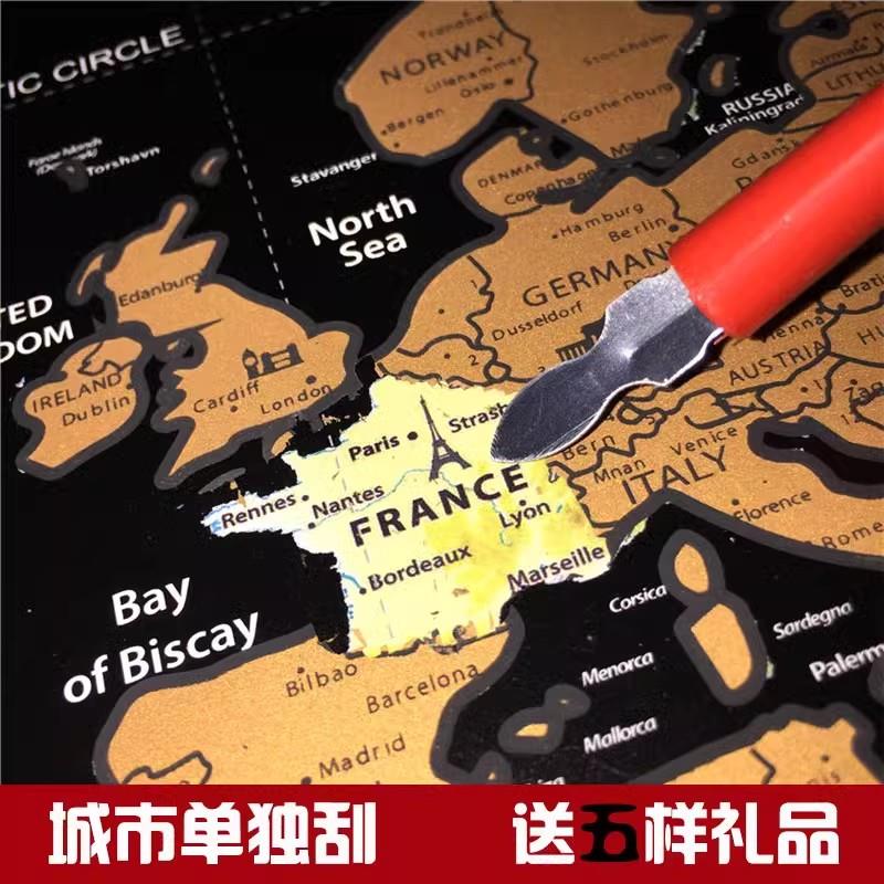 欧式装饰画带框刮刮地图世界版旅行足迹记录可标记中国旅游标记图片
