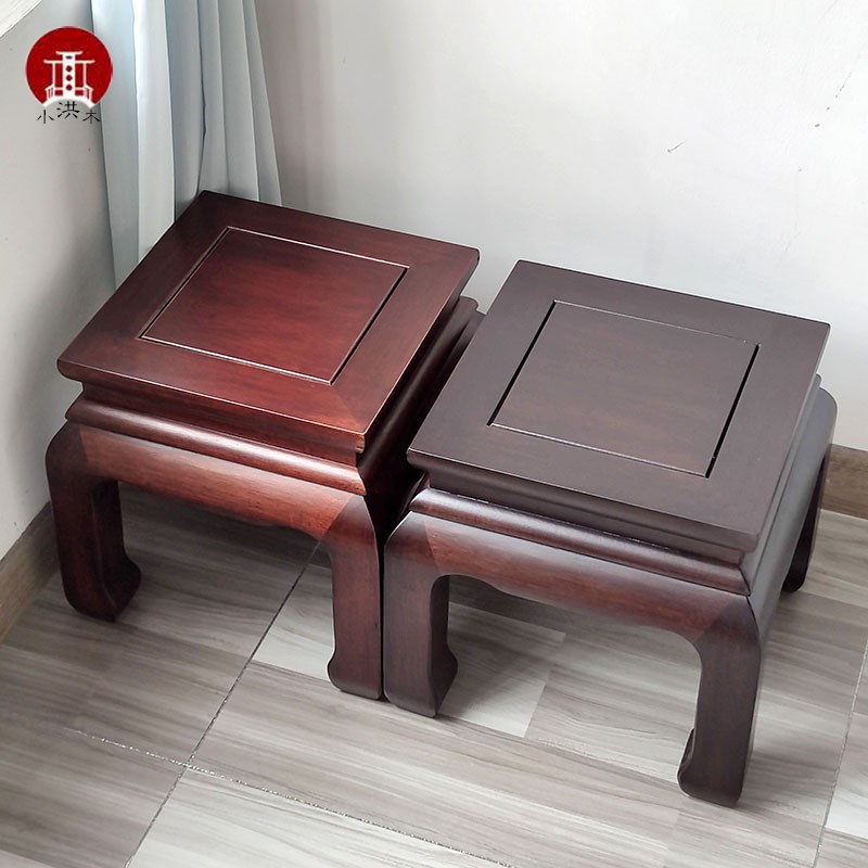 红木家具新中式简约厚重实木方凳客厅茶J几矮凳子加粗大奔凳胡桃