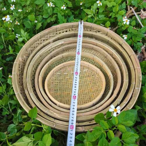 竹编簸箕圆形筲箕竹筛子农家竹制品收纳筐家用有孔水果篮洗菜圆筐