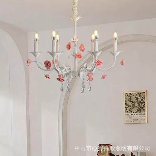 法式田园卧室客厅玫瑰花吊灯设计师中古温馨浪漫氛围公主房铃兰灯