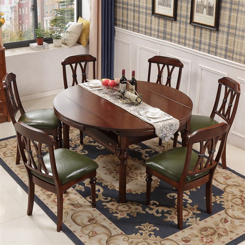包安装 美式实木伸缩餐桌椅组合6人10人饭桌复古实木跳台西餐桌