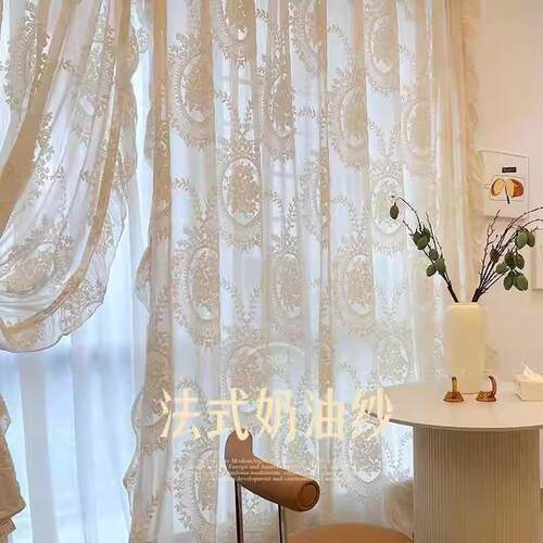 法式洛可可复古经典窗帘客厅卧室阳台飘窗纱帘跨境蕾丝透光不透人