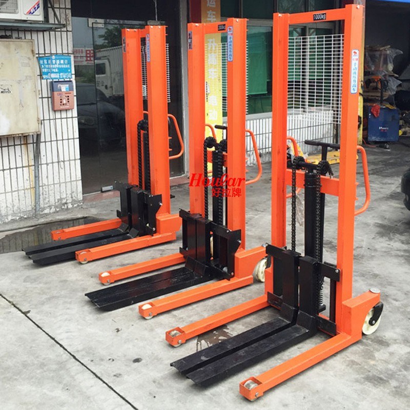 牛力2吨升高1.6米工字钢手动堆高车 脚踩液压堆高叉车 升高车