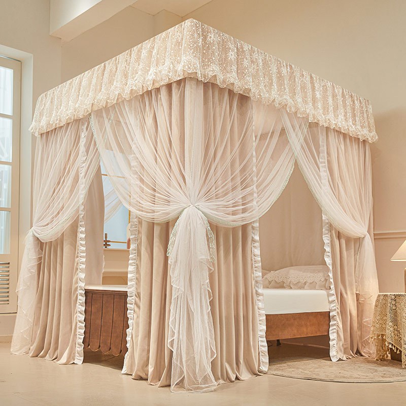 蚊帐新款挡风床帘宫廷一体式家用床幔双层遮光开门防尘公主落地
